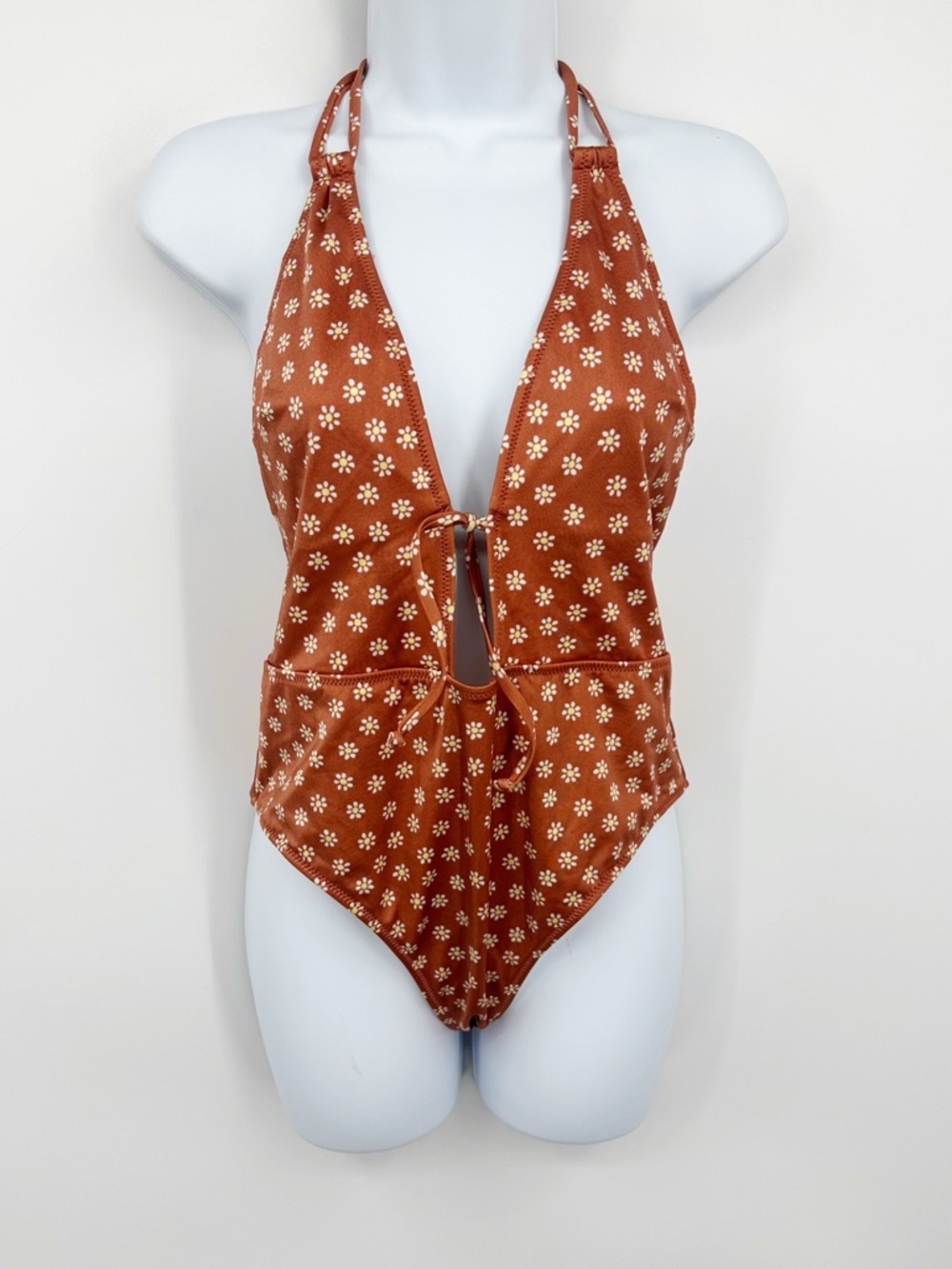 Victoria's Secret Orange Floral Daisy One Piece Swimsuit Size Medium Open Back